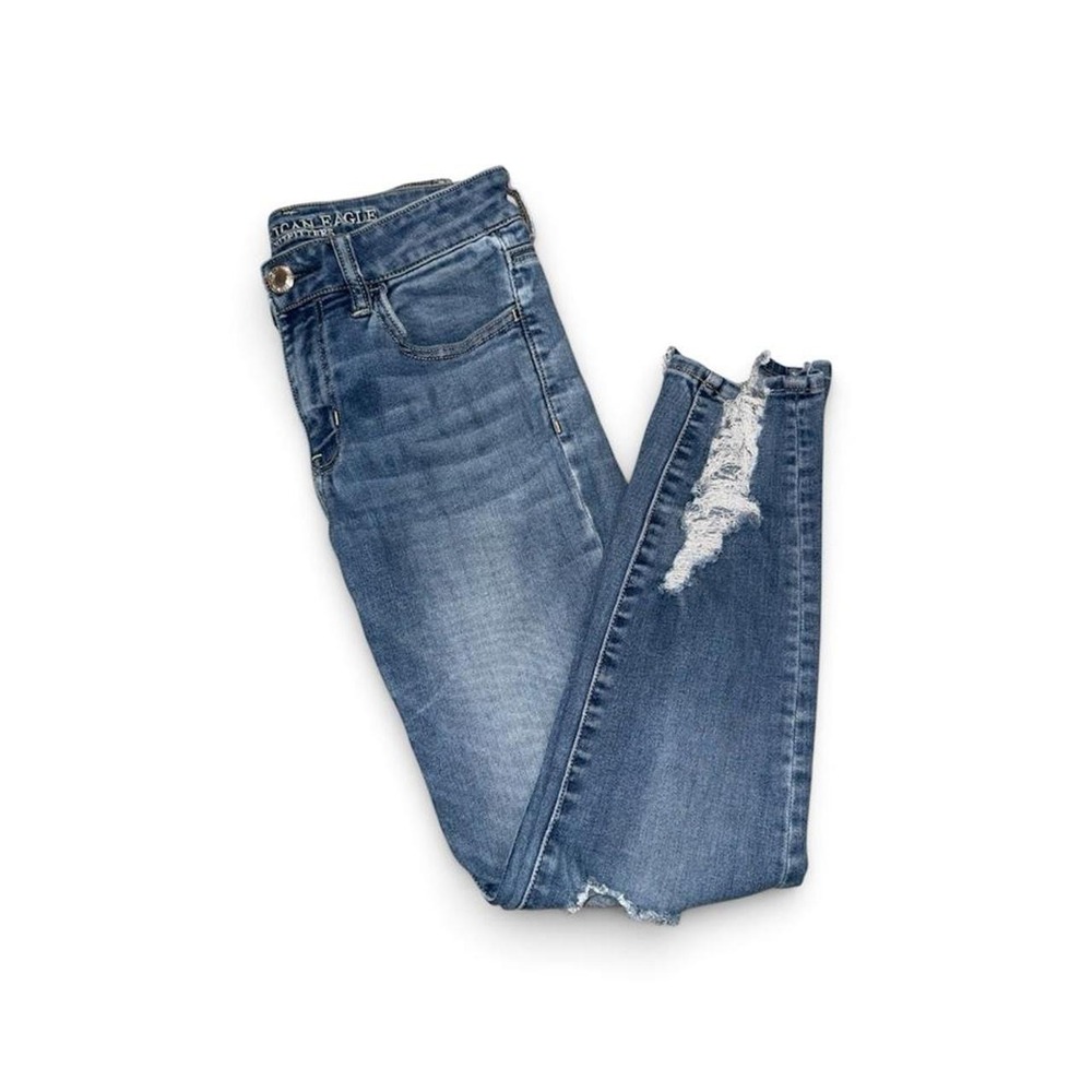 American Eagle Next Level Stretch Jegging Crop Distressed Blue Jeans Womens 4R